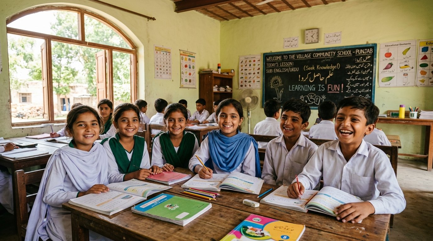 Smiling students learning joyfully in classroom