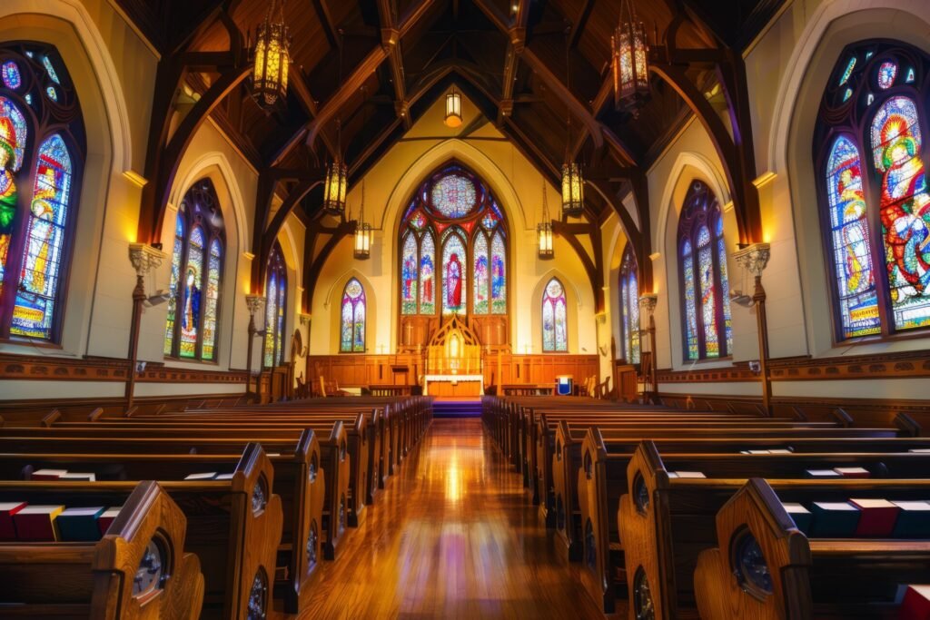 Church Sanctuary with Stained Glass